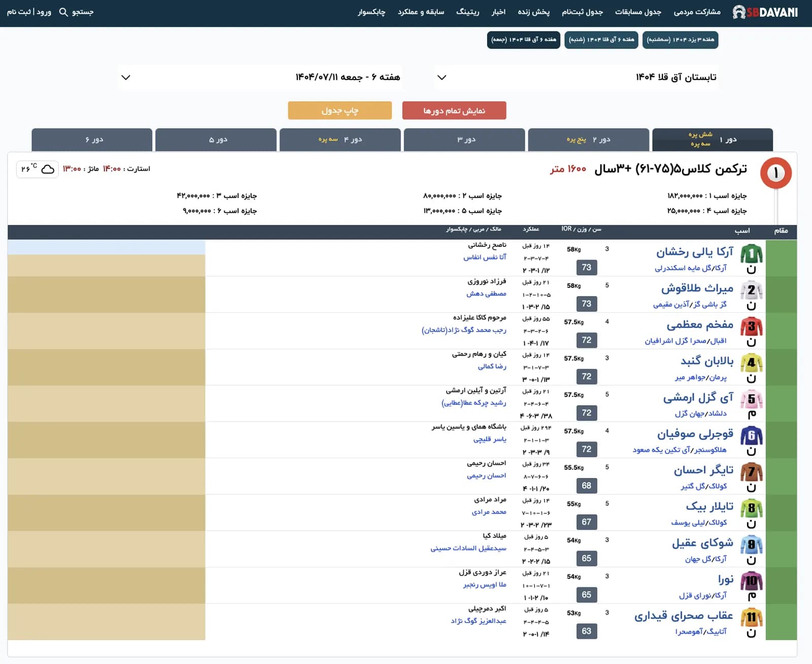 تصویر دوم پروژه سایت مسابقات اسبدوانی